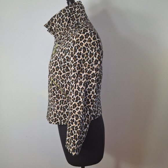 Bianca Nygard Sz 8 (Med) Animal Print Moto Jacket Short Zippered Lined Cotton - Picture 4 of 15